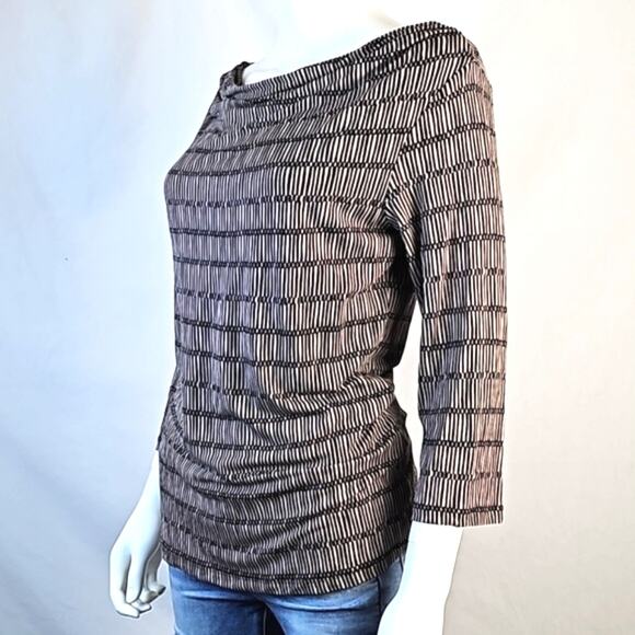 Boden Black & Taupe Geometric Print Cowl Neck 3/4 Sleeve Pullover Top Size 10 - Picture 5 of 16